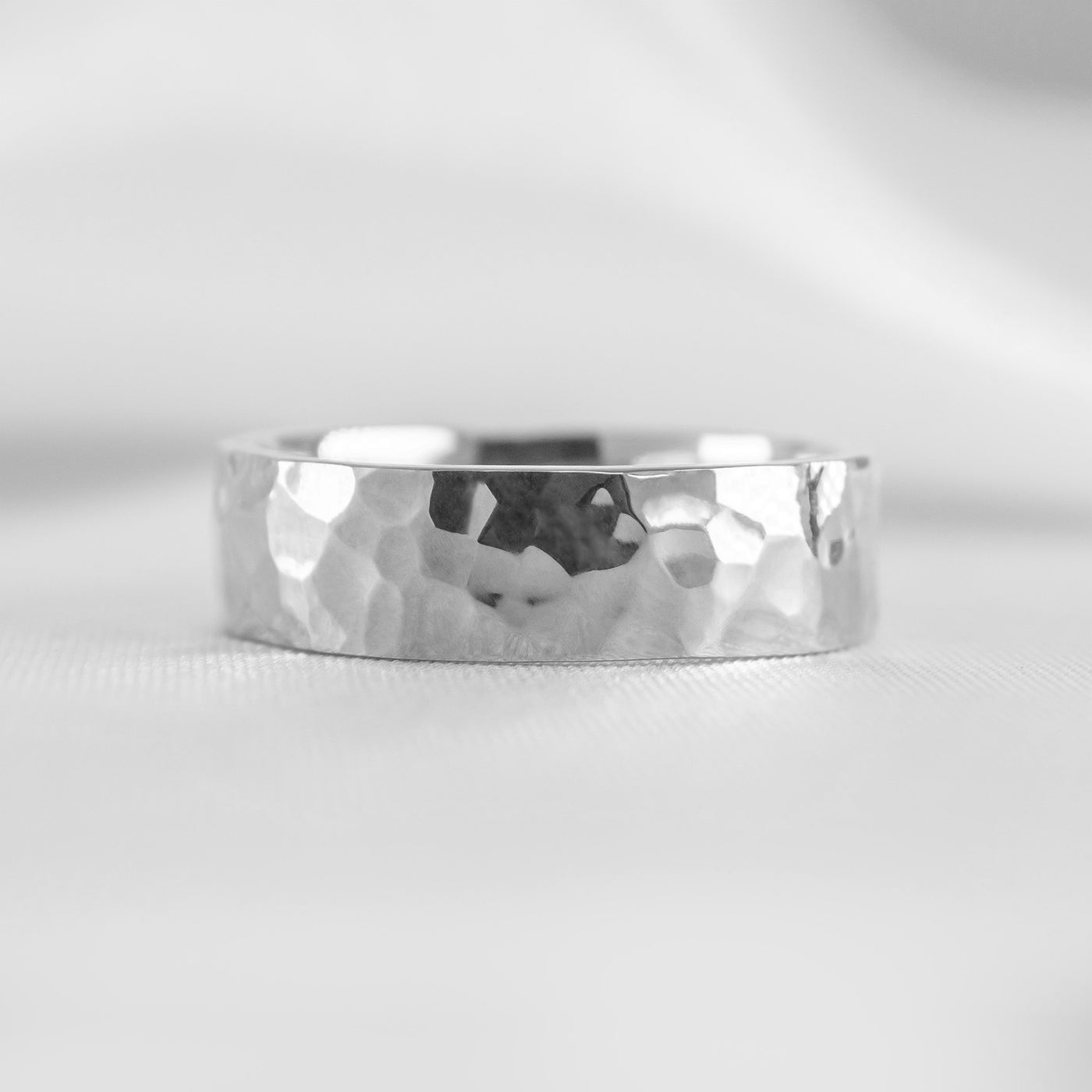 Shown in 6mm width * The Townes hammered wedding band | Lisa Robin*color_14k-platinum