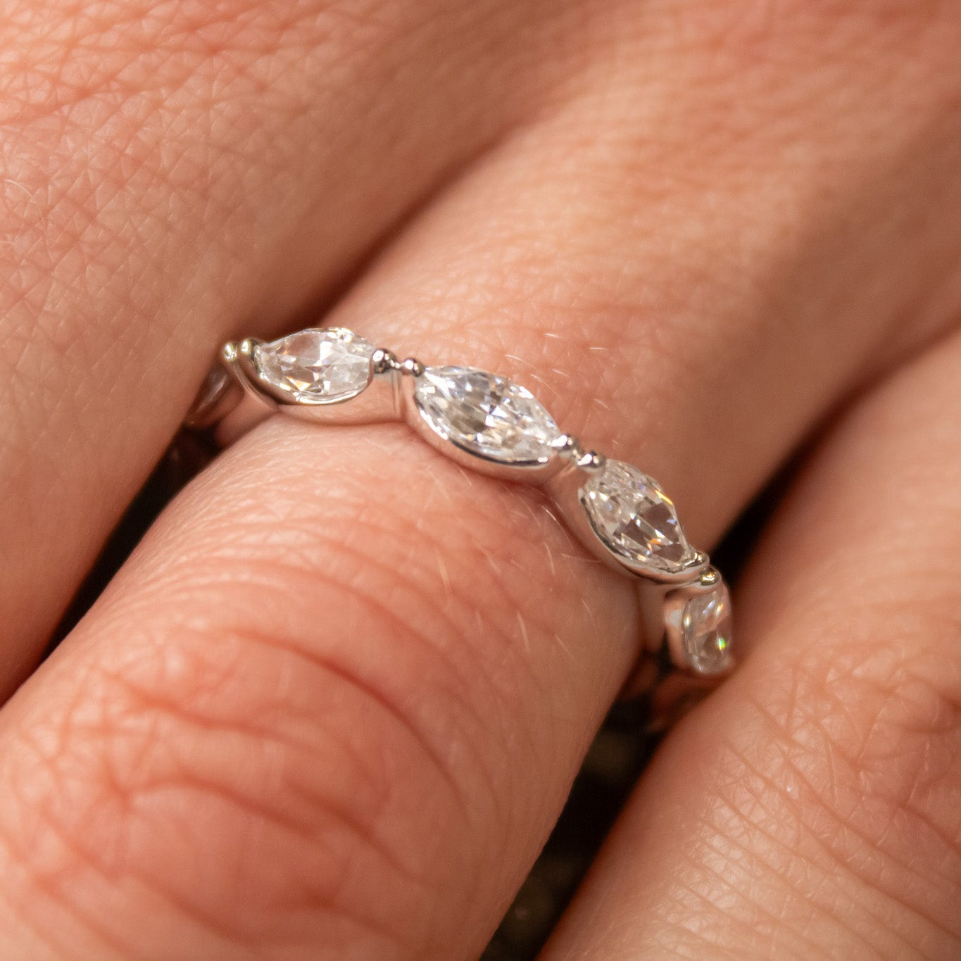 Vashti marquise east west eternity ring on model | Lisa Robin