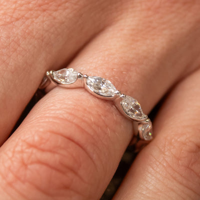 Vashti marquise east west eternity ring on model | Lisa Robin