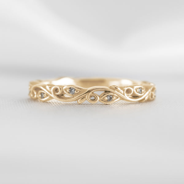 Vintage floral lab diamond 14K yellow gold wedding ring by Lisa Robin#color_14k-yellow-gold