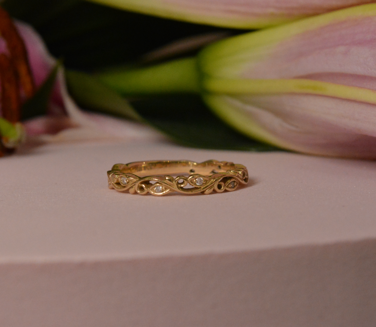 Vintage Floral Diamond Wedding Ring