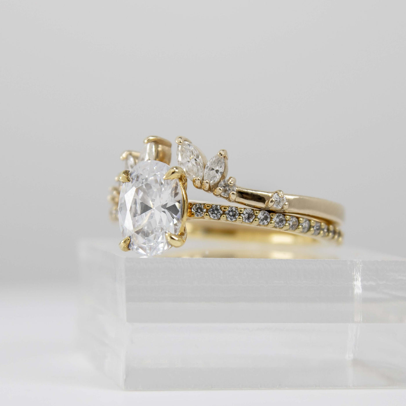 The Claire Marquise Diamond Open Wedding Ring with Oval Diamond Engagement Ring| Lisa Robin#color_18k-yellow-gold