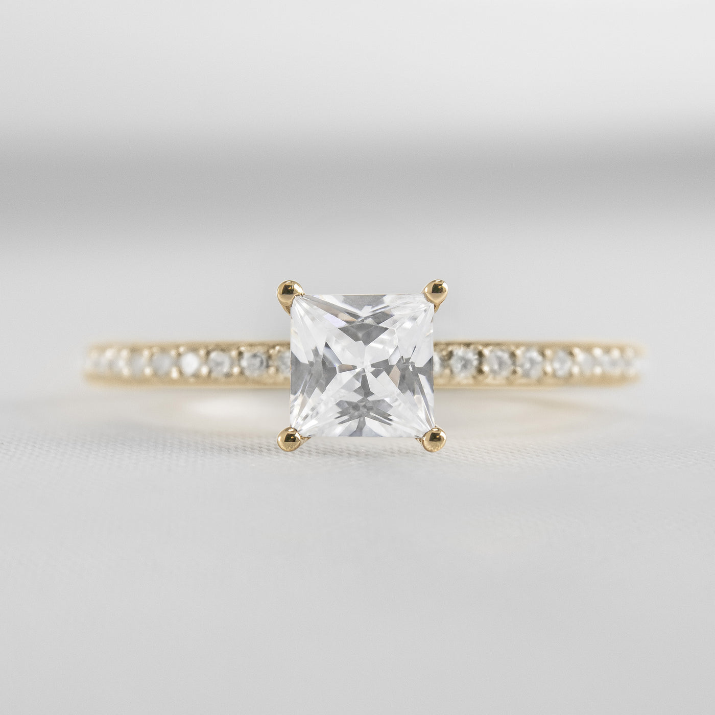 Shown in 1.0 Carat * Diamond Pavé Solitaire Engagement Ring | Lisa Robin#shape_princess