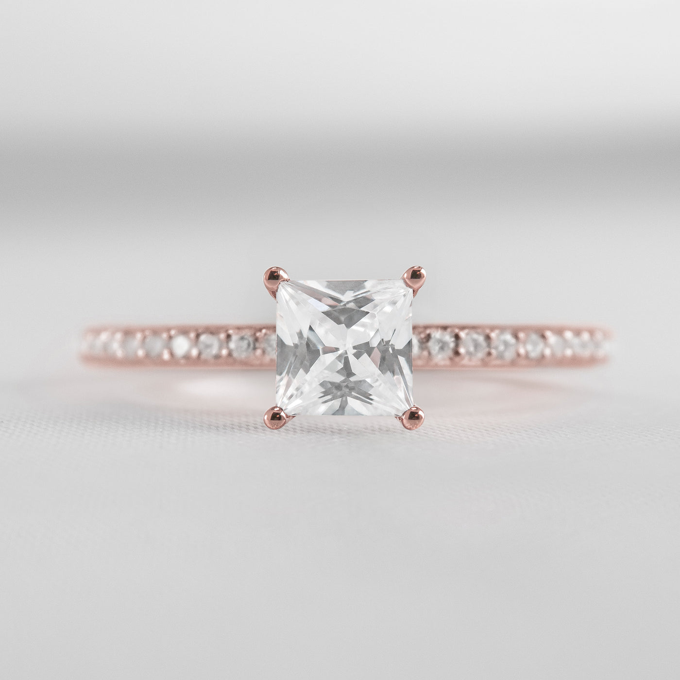 Shown in 1.0 Carat Diamond* The Vivienne Diamond Pavé Solitaire Engagement Ring | Lisa Robin#color_14k-rose-gold