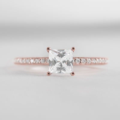 Shown in 1.0 Carat Diamond* The Vivienne Diamond Pavé Solitaire Engagement Ring | Lisa Robin#color_14k-rose-gold