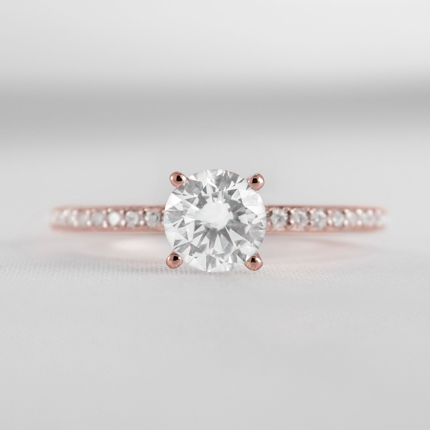 Shown in 1.0 Carat Diamond* The Vivienne Diamond Pavé Solitaire Engagement Ring | Lisa Robin#color_14k-rose-gold