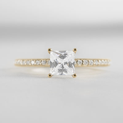 Shown in 1.0 Carat Diamond* The Vivienne Diamond Pavé Solitaire Engagement Ring | Lisa Robin#color_14k-yellow-gold