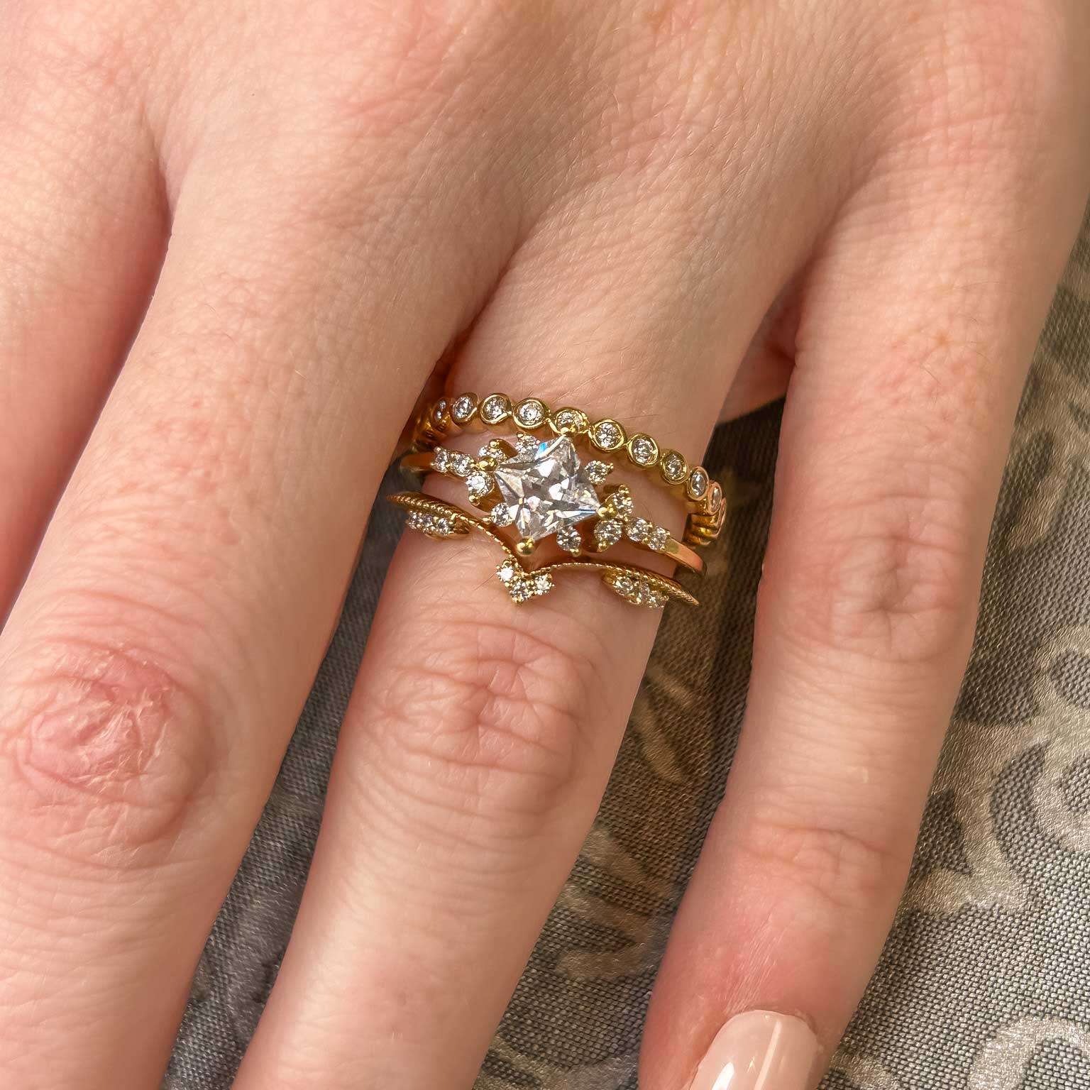 Shown in 1.10 Carat * The Zakari Starlight Princess Diamond Engagement Ring Stack | Lisa Robin#color_14k-yellow-gold