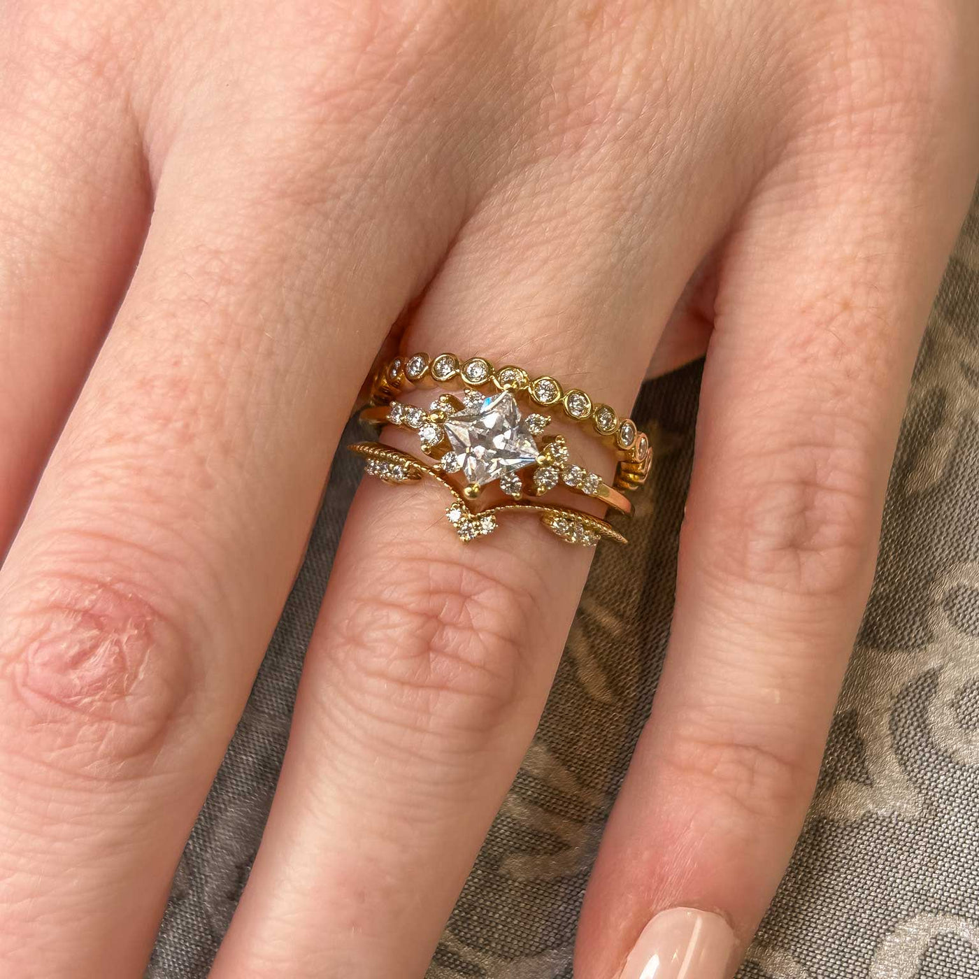 Shown in 1.10 Carat * The Zakari Starlight Princess Diamond Engagement Ring Stack | Lisa Robin#color_14k-yellow-gold