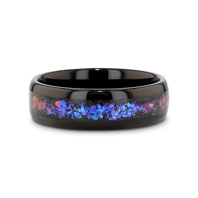 Cosmic Black Tungsten Ring with Alexandrite and Dark Blue & Purple