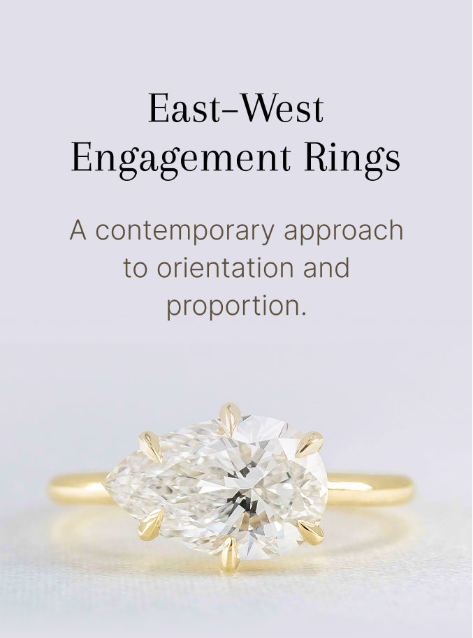East west pear engagement ring in 14k yellow gold with claw prongs by Lisa Robin