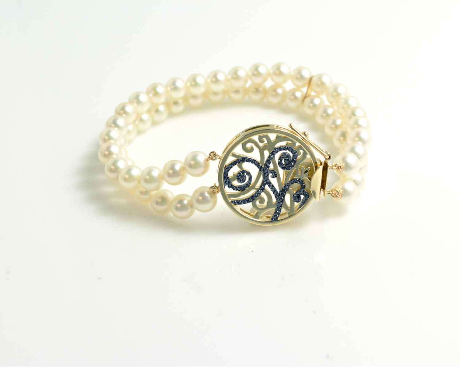 Pearl Bracelet Rejewel with Custom Gold with Black Diamond Clasp | Lisa Robin
