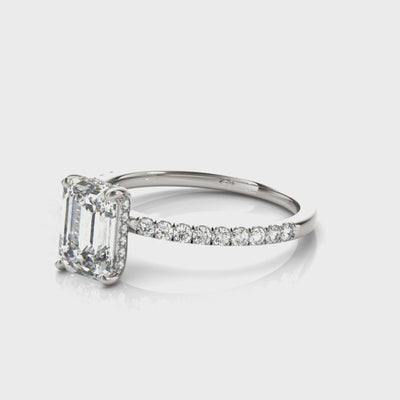 Shown in 1.0 Carat * The Cameron Hidden Halo Pave Emerald Cut Diamond Engagement Ring | Lisa Robin#color_platinum
