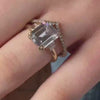 The Aston Art Deco Style Engagement Ring with emerald cut diamond in yellow gold on model hand by Lisa Robin jewelry 