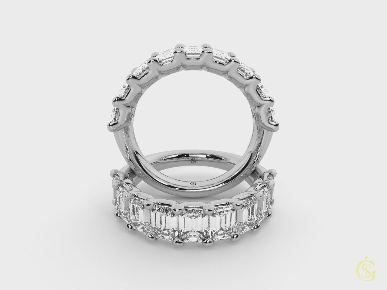 The Mercer Half Eternity Emerald Cut Diamond Wedding Ring