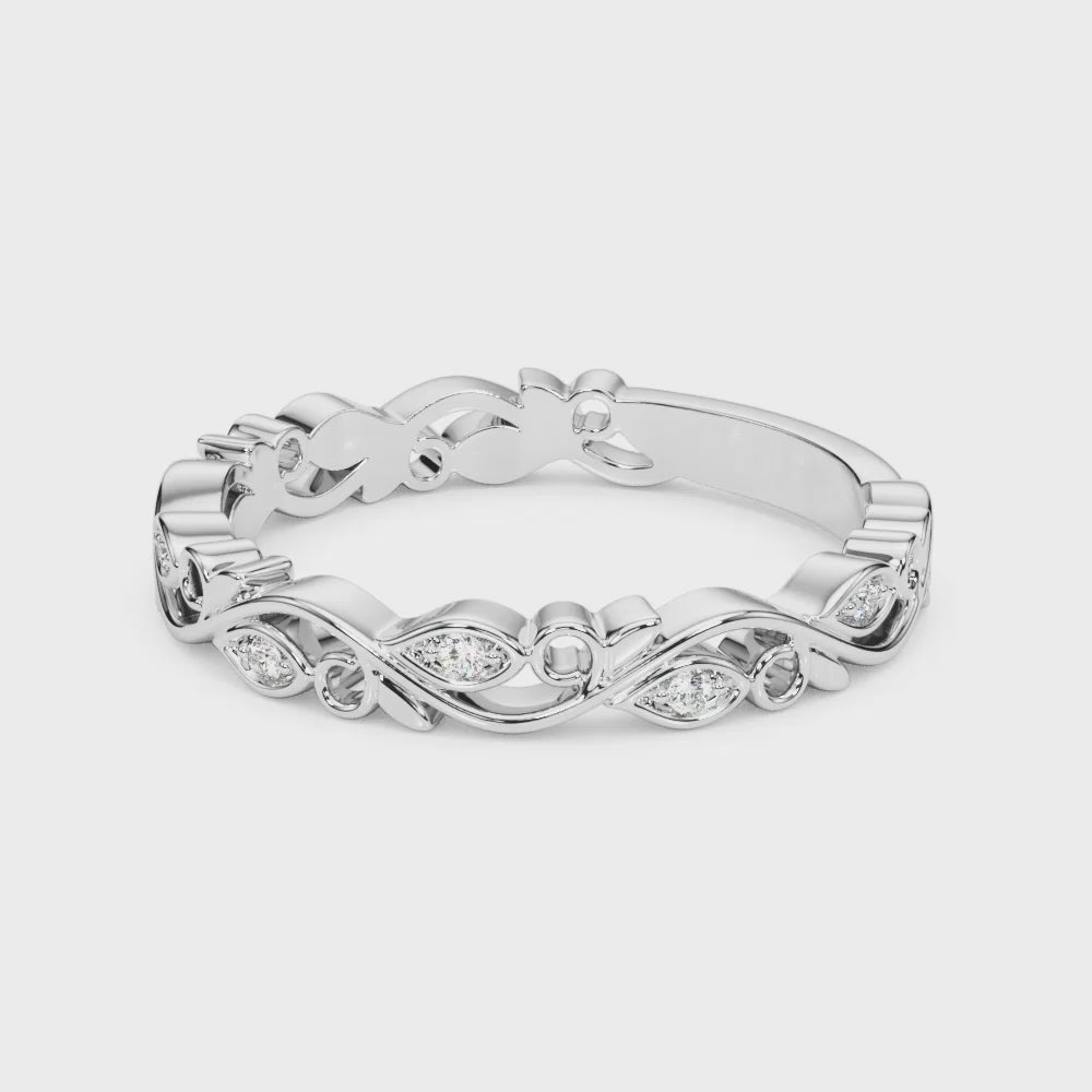 Vintage Floral Diamond Wedding Ring#color_18k-white-gold