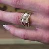 The Twilight Curved Scatter Diamond Wedding Ring in 14k yellow gold on model hand by Lisa Robin jewelry