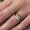 Genevieve round diamond with Marla chevron and Frances vintage bands on model | Lisa Robin