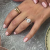 Alex diamond cut three row wedding ring with Portia distance diamond cut engagement ring / Lisa Robin