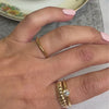 Allison round diamond solitaire engagement ring in yellow gold with Kendall curved diamond band and Jamie gold wedding band on model | Lisa Robin