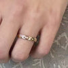 The Jordan narrow scatter Diamond wedding Ring in 14K yellow gold on model hand by Lisa Robin jewelry 