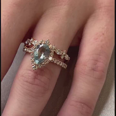 The Sierra 1.25 Carat Aquamarine Pear Halo Wedding Set