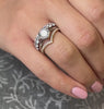 MARLA CHEVRON DIAMOND WEDDING RING with NOVA BEZEL DIAMOND ENGAGEMENT RING with KEELY DIAMOND CUT WEDDING RING / Lisa Robin 