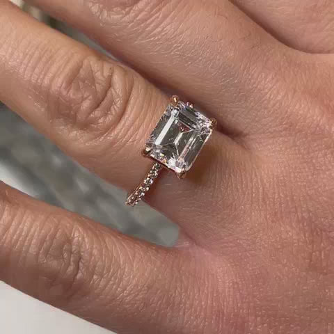 The Adelaide 4 Carat Emerald Cut Diamond East West Pavé Ring