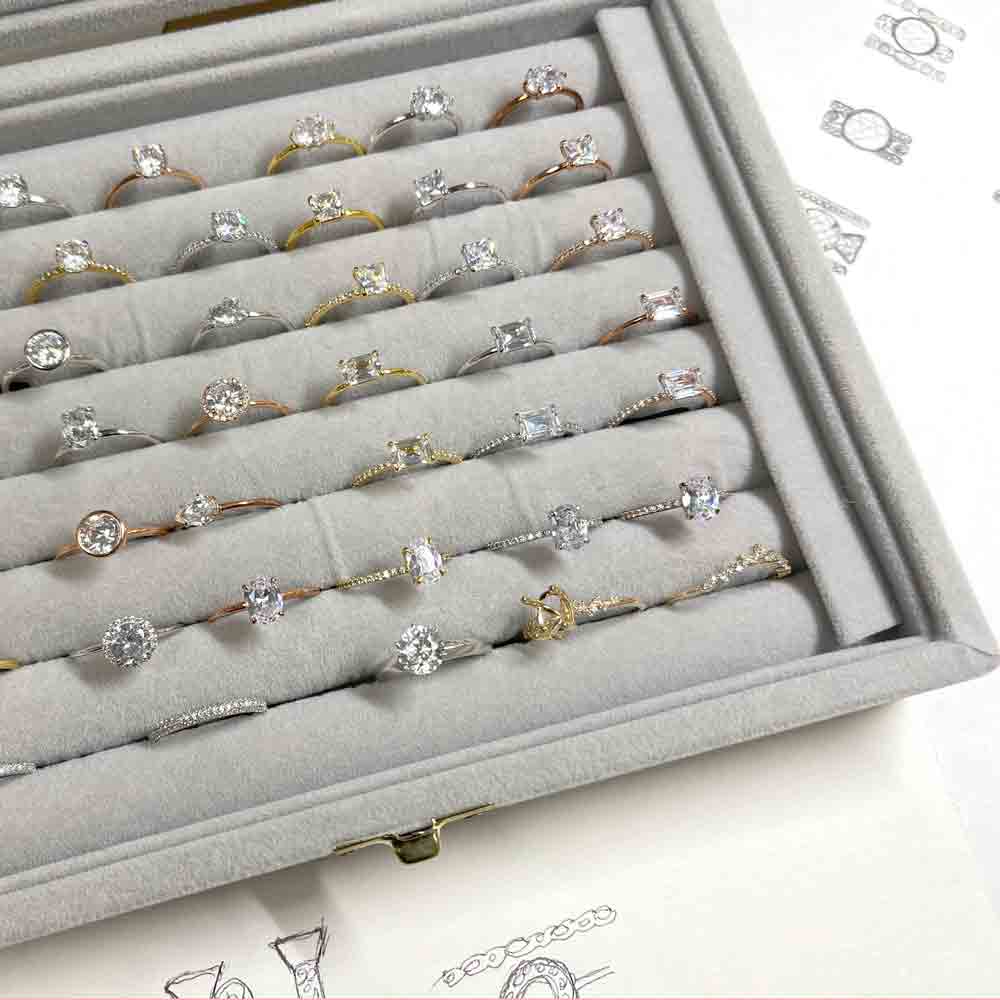 Diamond Engagement Ring Selections in a Box with Engagement Ring Sketches | lisa Robin