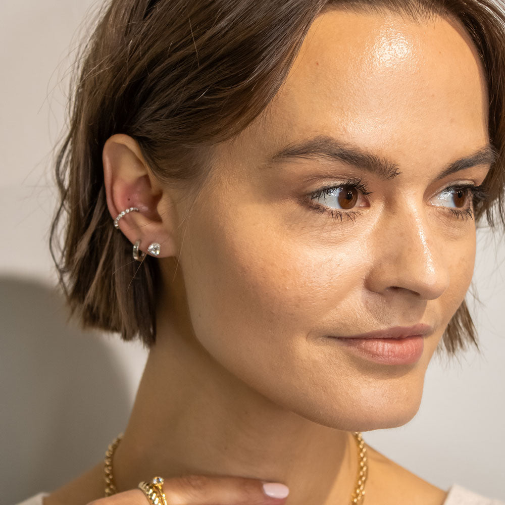 Shown in 4mm*Colorless Lab Diamond Stud Earrings Three Prong  | Lisa Robin#color_14k-white-gold