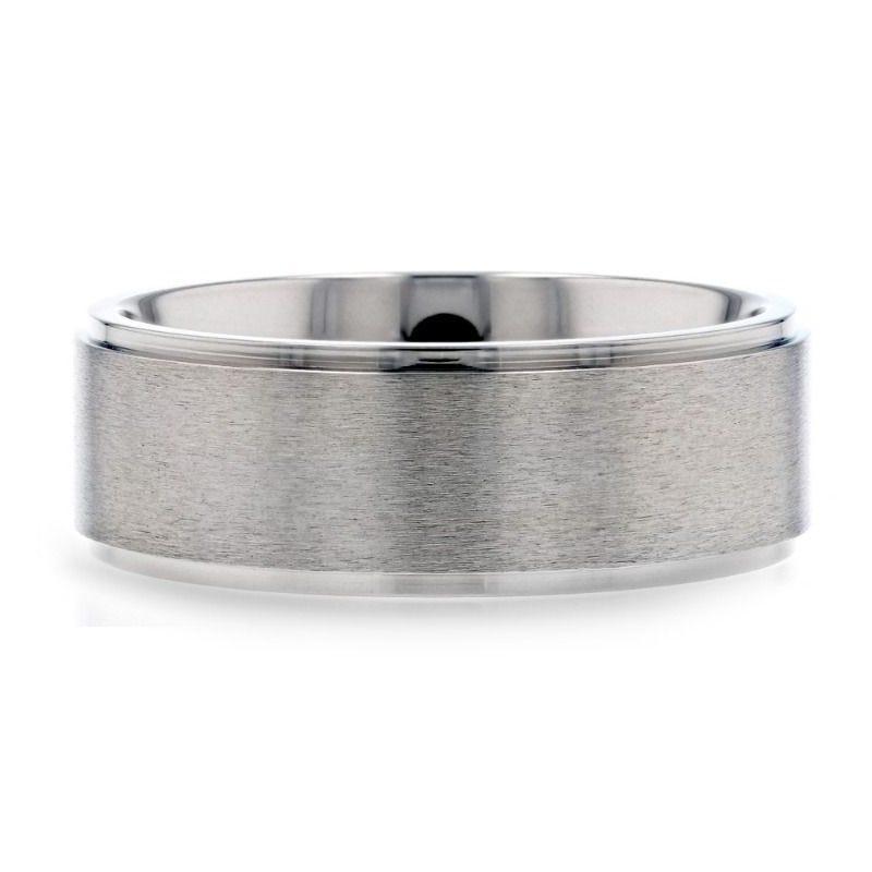 RHINOX Brushed Raised Center Men’s Titanium Wedding Ring with Polished Step Edges - 6mm & 8mm