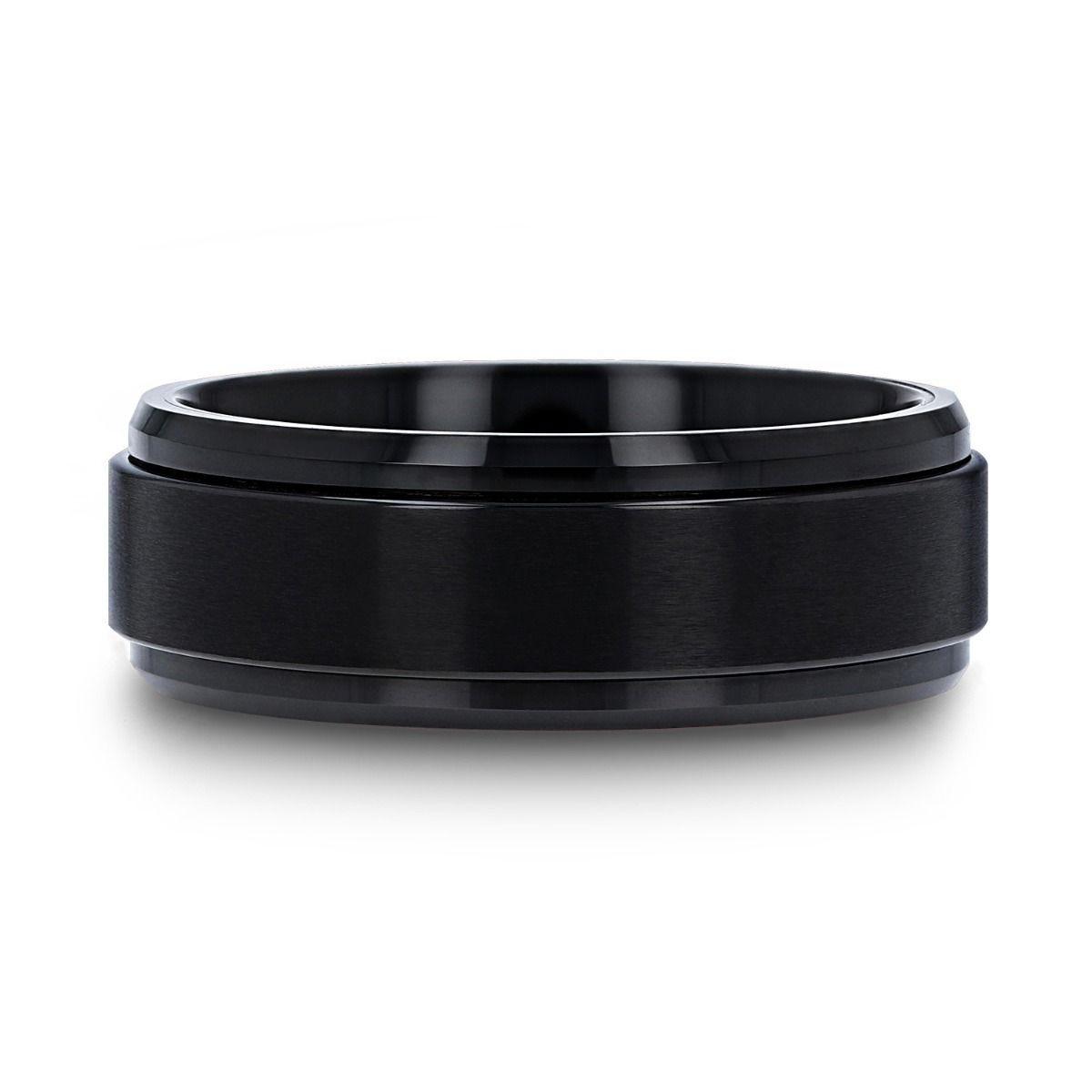 REVOLVE Black Tungsten Brushed Finish Spinner Ring Polished Base Spinning Wedding Band - 6mm & 8mm