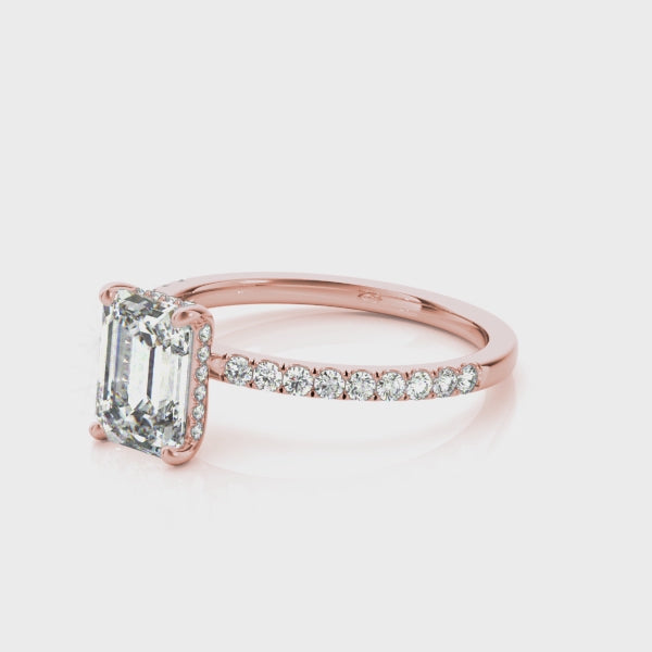 Shown in 1.0 Carat * The Cameron Hidden Halo Pave Emerald Cut Diamond Engagement Ring | Lisa Robin#color_14k-rose-gold