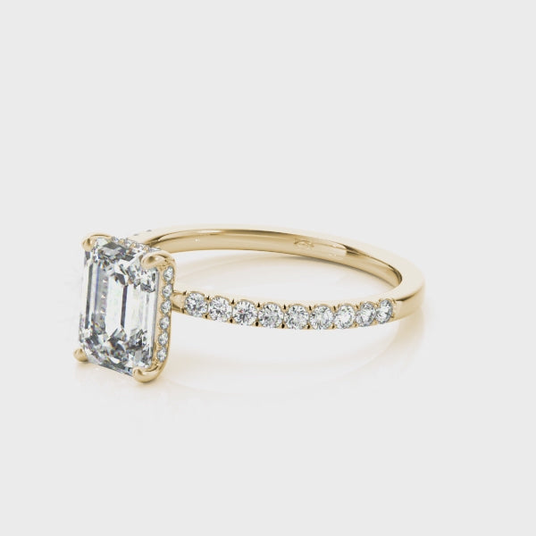 Shown in 1.0 Carat * The Cameron Hidden Halo Pave Emerald Cut Diamond Engagement Ring | Lisa Robin#shape_emerald