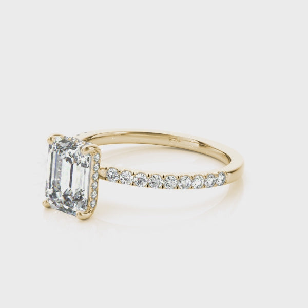 Shown in 1.0 Carat * The Cameron Hidden Halo Pave Emerald Cut Diamond Engagement Ring | Lisa Robin