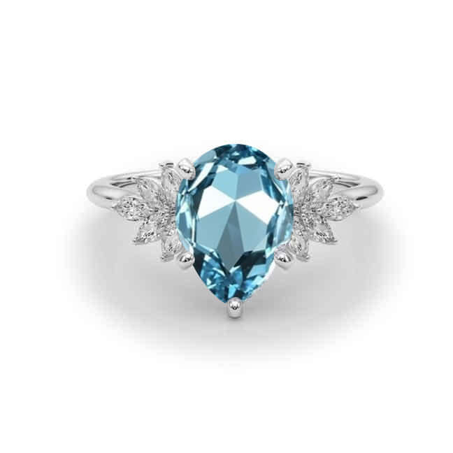 Shown in 2.0 carat Aquamarine*The Anna Aquamarine Cluster Engagement Ring | Lisa Robin#color_14k-white-gold