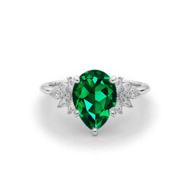 Shown in 2.0 carat Emerald*The Anna Emerald Cluster Engagement Ring | Lisa Robin#color_14k-white-gold