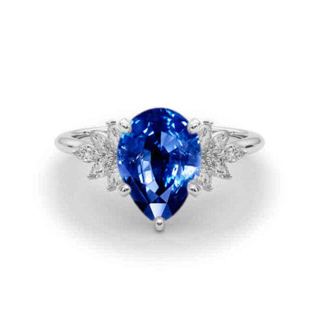 Shown in 2.0 carat Sapphire*The Anna Sapphire and Diamond Cluster Engagement Ring | Lisa Robin#color_14k-white-gold