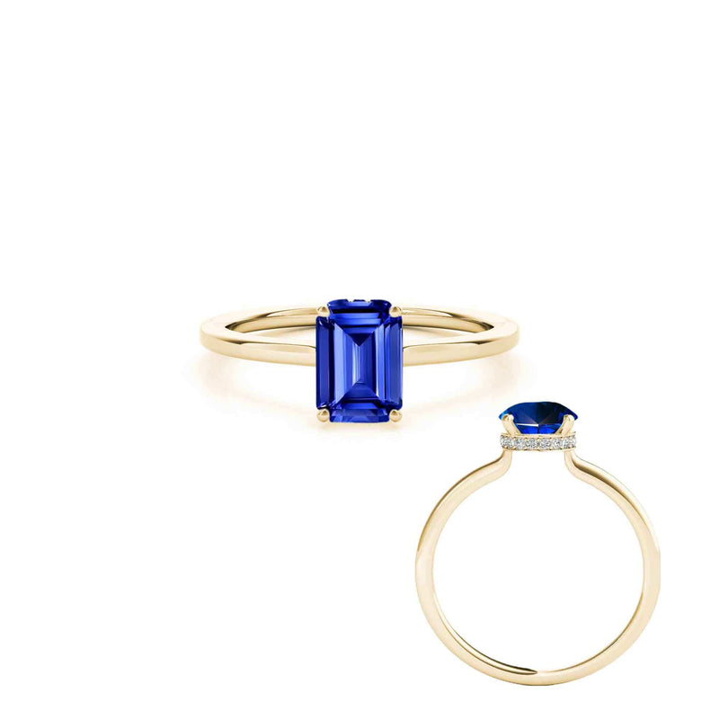 The Casey Hidden Halo Emerald Cut Blue Sapphire Engagement Ring | Lisa Robin