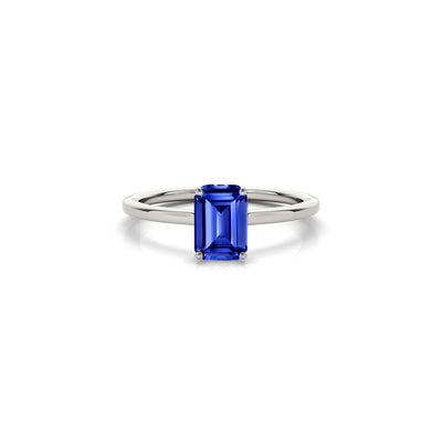 The Casey Hidden Halo Emerald Cut Blue Sapphire Engagement Ring | Lisa Robin