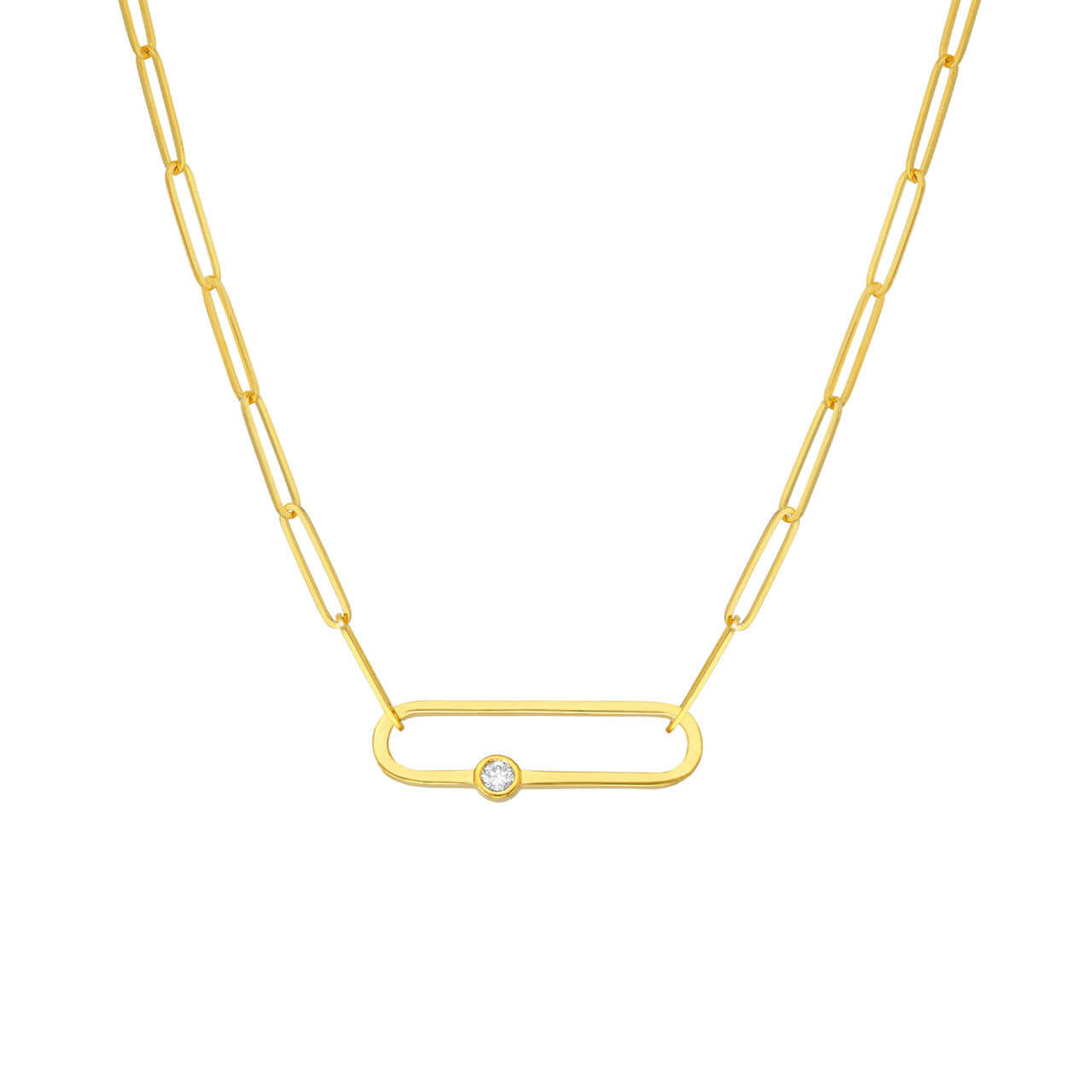 Diamond Accent Gold Paper Clip Chain Necklace | Lisa Robin#color_14k-yellow-gold