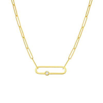 Diamond Accent Gold Paper Clip Chain Necklace | Lisa Robin#color_14k-yellow-gold