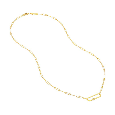 Diamond Accent Gold Paper Clip Chain Necklace on white background | Lisa RobinDiamond Accent Gold Paper Clip Chain Necklace | Lisa Robin#color_14k-yellow-gold