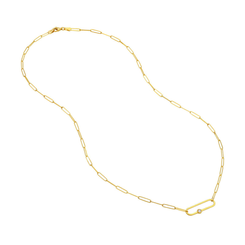 Diamond Accent Gold Paper Clip Chain Necklace on white background | Lisa RobinDiamond Accent Gold Paper Clip Chain Necklace | Lisa Robin