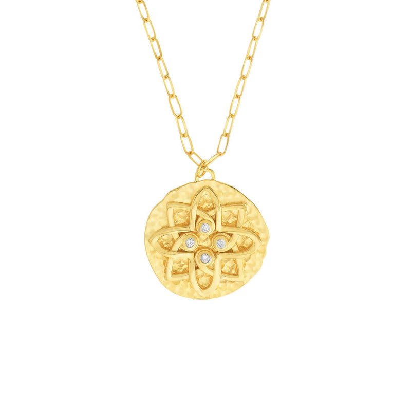 Gold Hammered Floral Medallion Diamond Necklace | Lisa Robin