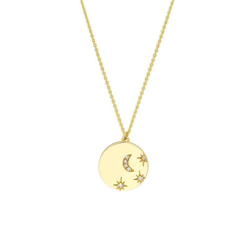 Gold Diamond Moon Stars Medallion Necklace Lisa Robin