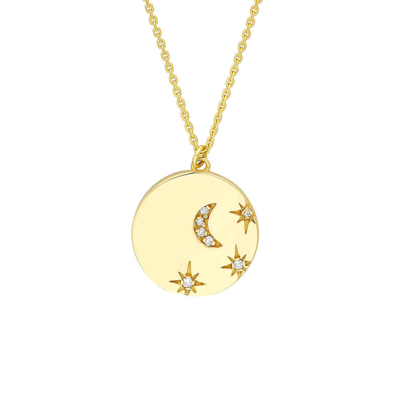 Gold Diamond Moon & Stars Medallion Necklace | Lisa Robin