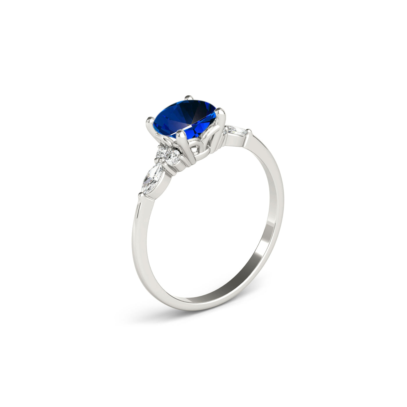 The Sophia Sapphire with Marquise Diamond Accented Solitaire Engagement Ring