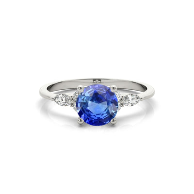 The Sophia Sapphire with Marquise Diamond Accented Solitaire Engagement Ring