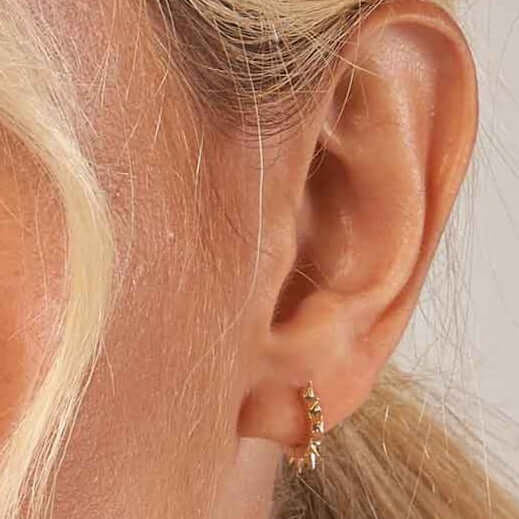 14K Gold Tiny Huggie Spike Hoop Earrings